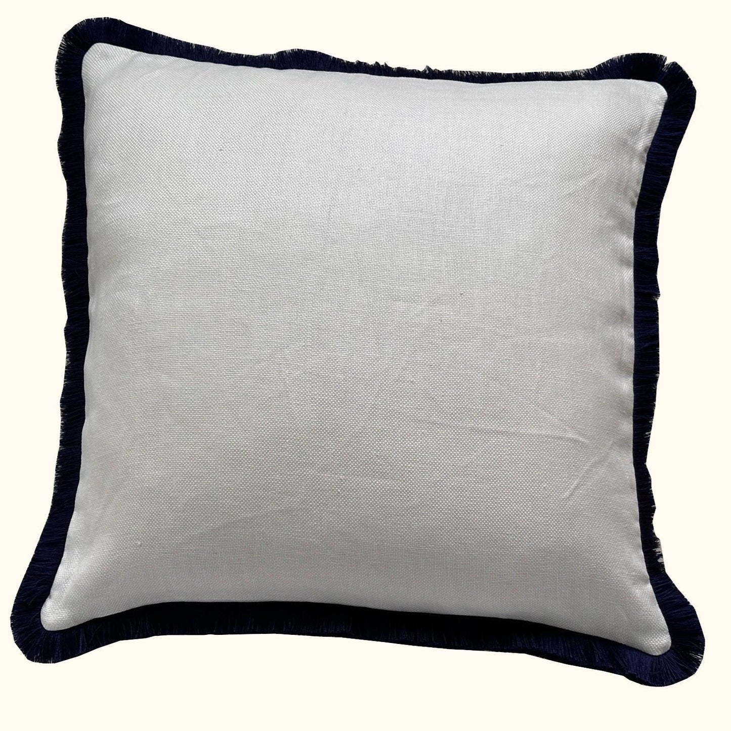 Cream Linen w/ Blue Fringe Pillow - 24' x 24" - USA