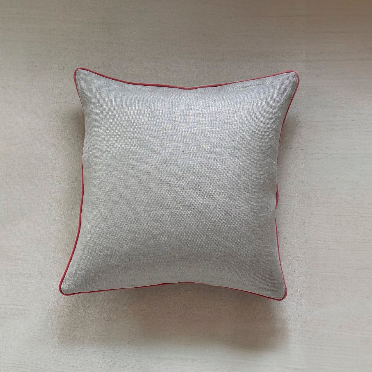 Natural Linen w/ Coral Velvet Piping Pillow - 22" x 22" - USA