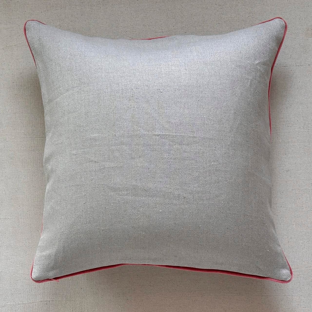 Natural Linen w/ Coral Velvet Piping Pillow - 22" x 22" - USA