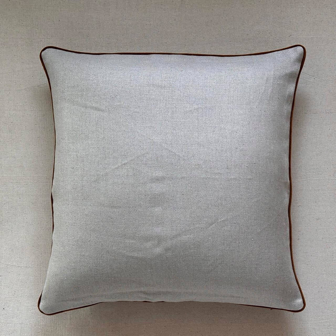 Natural Linen w/ Cognac Velvet Piping Pillow - 22" x 22" - USA