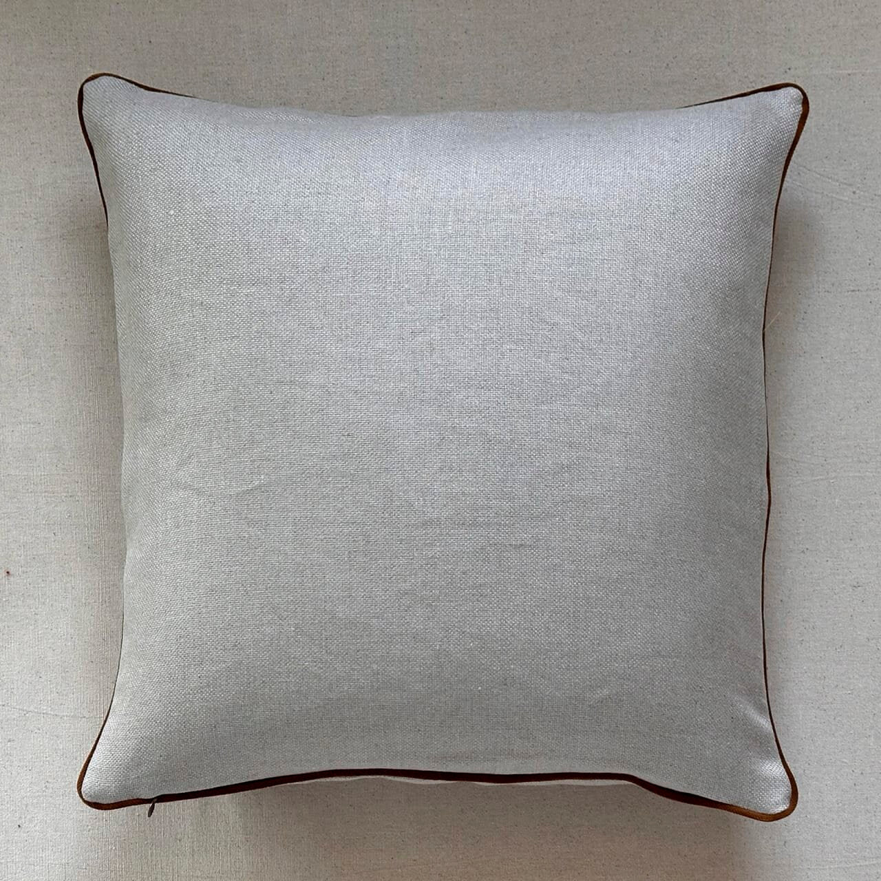 Natural Linen w/ Cognac Velvet Piping Pillow - 22" x 22" - USA