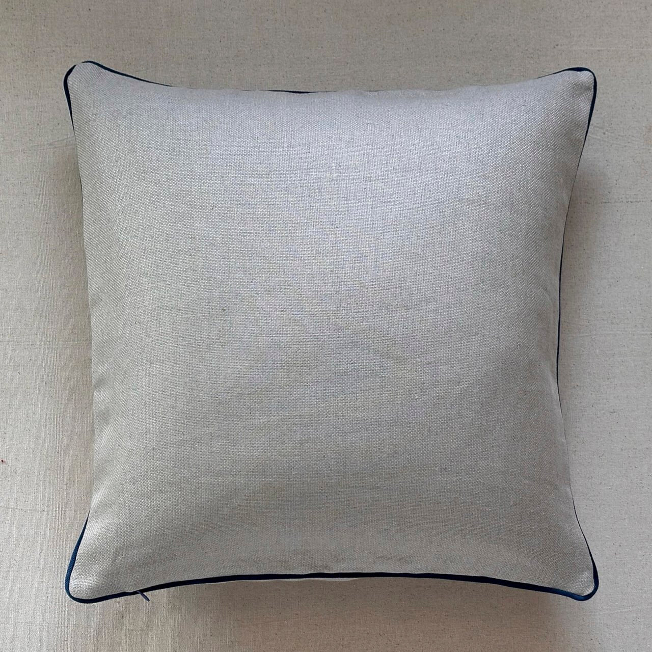 Natural Linen w/ Sapphire Velvet Piping Pillow - 22" x 22" - USA