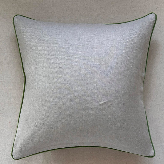 Natural Linen w/ Leaf Velvet Piping Pillow - 22" x 22" - USA