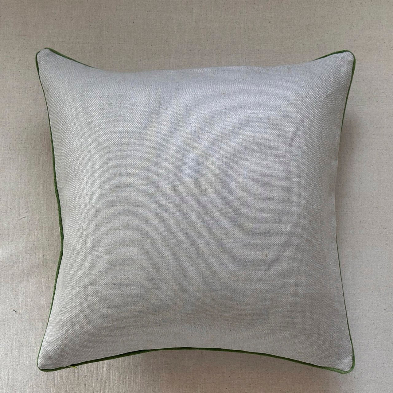 Natural Linen w/ Leaf Velvet Piping Pillow - 22" x 22" - USA