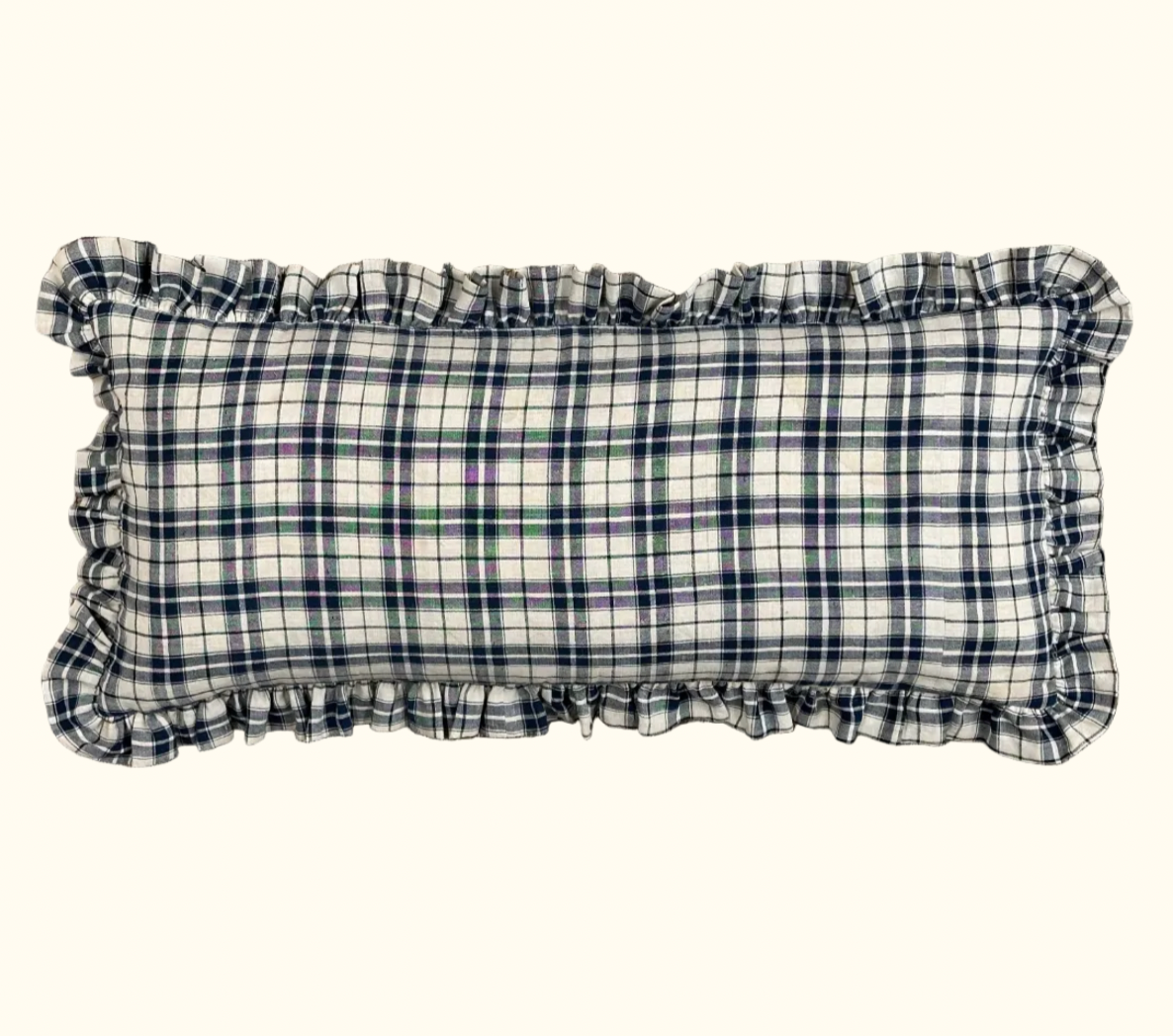 Antique Linen Plaid c. 1920's Pillow - 16" x 36" - France - 467a