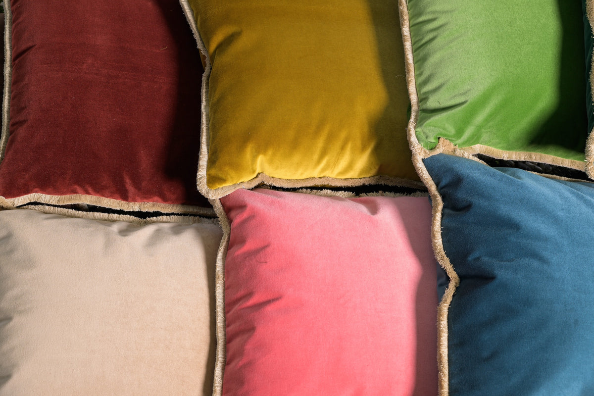 Sapphire Cotton Velvet with Fringe Pillow - 24" x 24" - USA