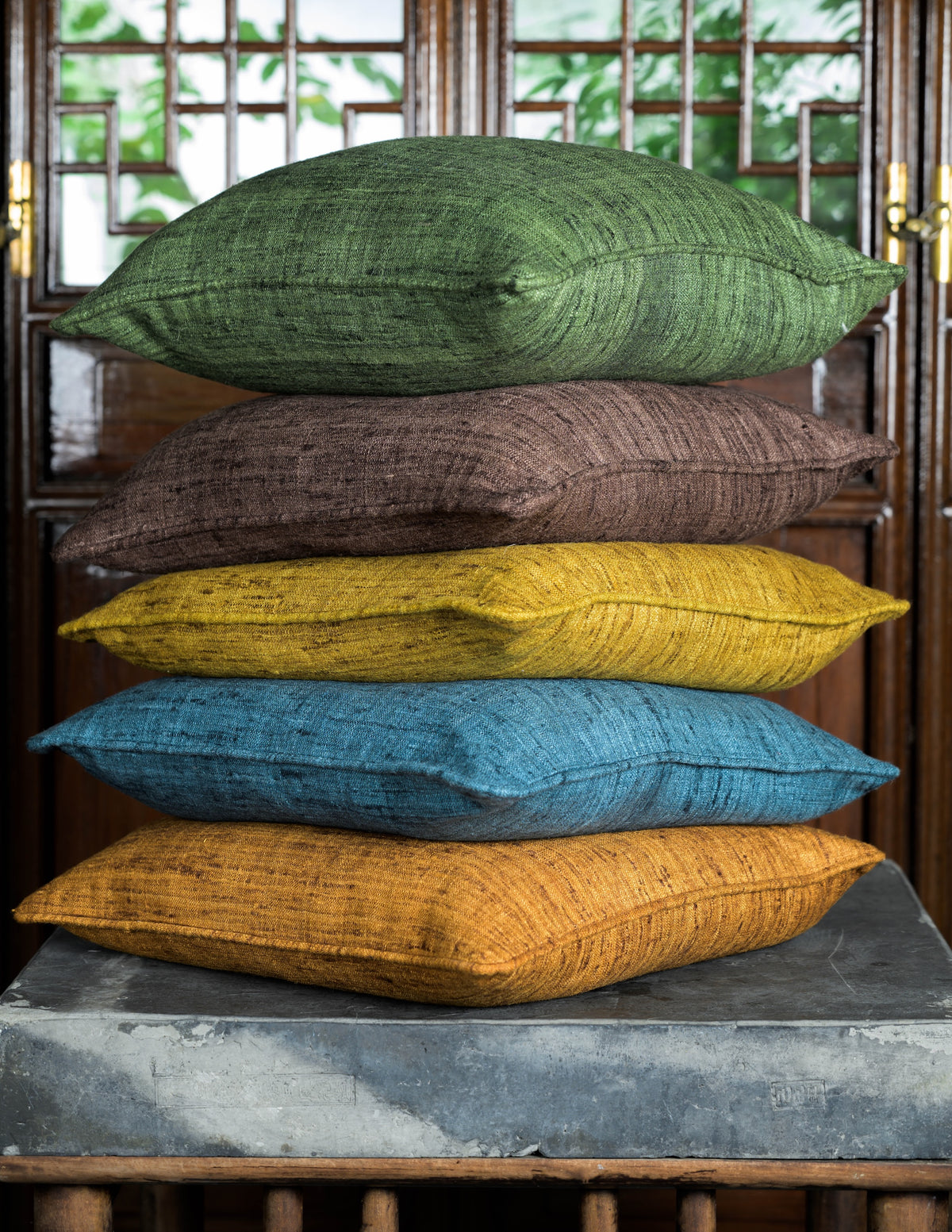 Cognac Wild Silk with Piping Pillow - 20" x 20" - India - S108C